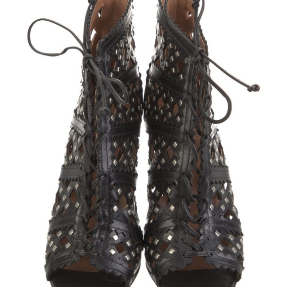 ALAÏA Black Studded Laser-Cut Lace-Up Heels | Size 36.5 (US 6.5) | Stiletto Heel - Picture 3 of 5